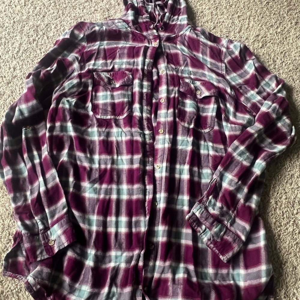 Maurices Purple and White Casual Button Down Shirt